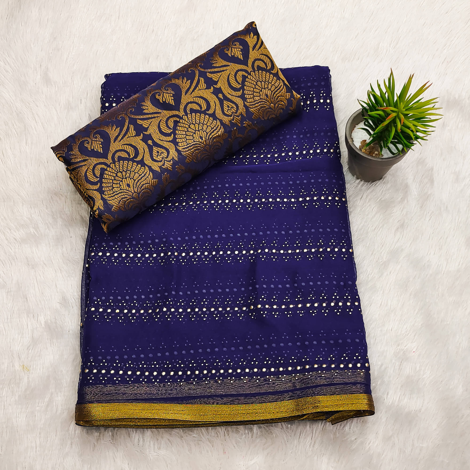 Parmila Fashion Chiffon Embellished Saree With Unstitched Blouse Piece ( Navy Blue ) Parmila Fashion Chiffon Embellished Saree With Unstitched Blouse Piece ( Navy Blue )
