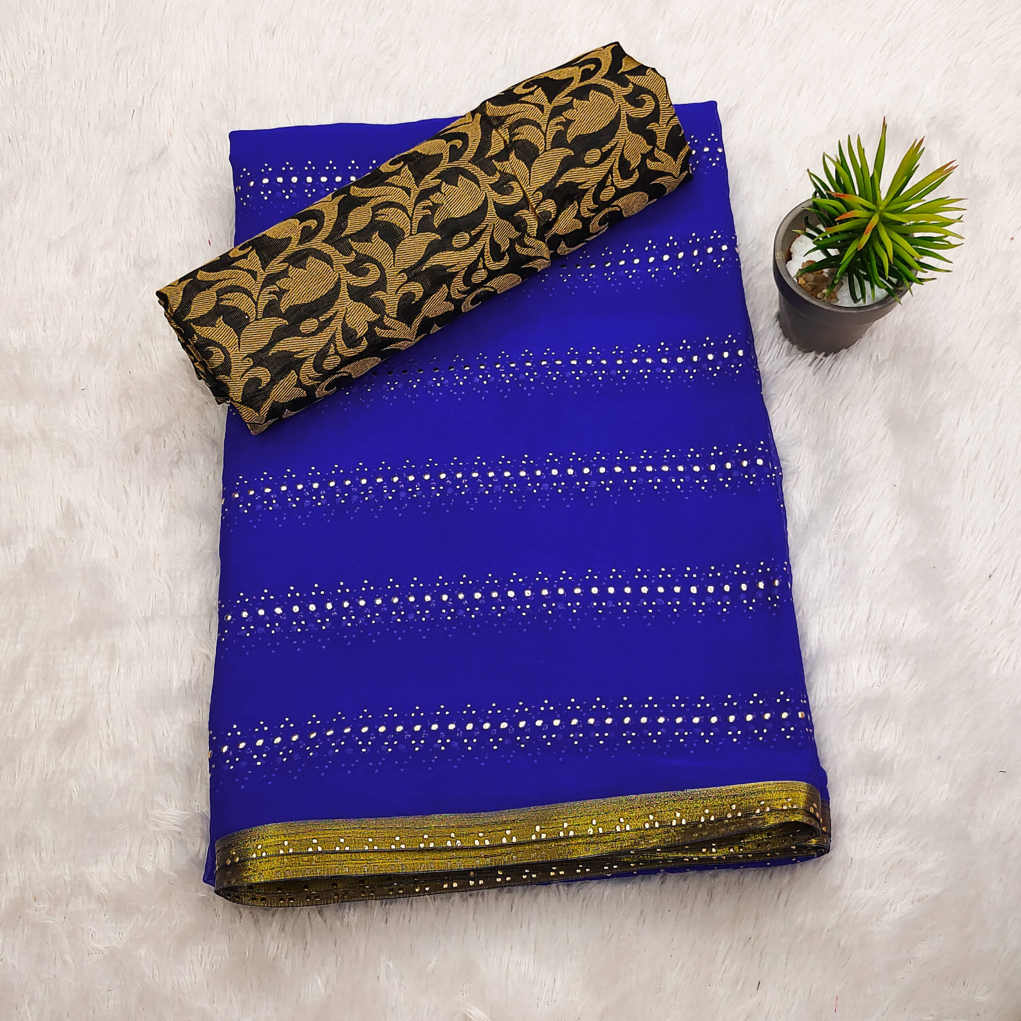 Parmila Fashion Chiffon Embellished Saree With Unstitched Blouse Piece ( Blue ) Parmila Fashion Chiffon Embellished Saree With Unstitched Blouse Piece ( Blue )