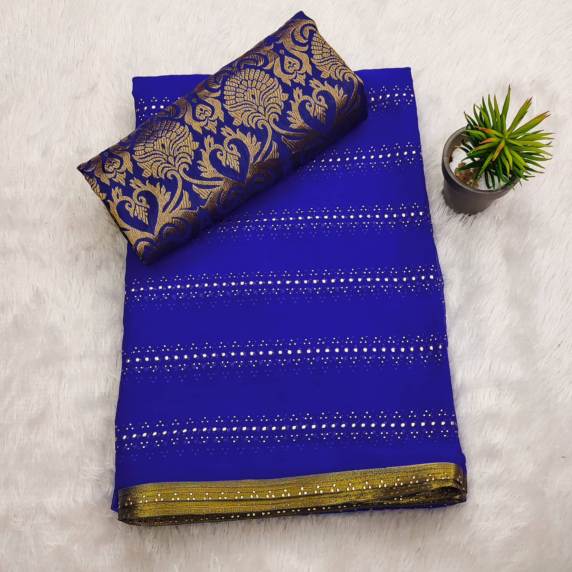 Parmila Fashion Chiffon Embellished Saree With Unstitched Blouse Piece ( Blue ) Parmila Fashion Chiffon Embellished Saree With Unstitched Blouse Piece ( Blue )