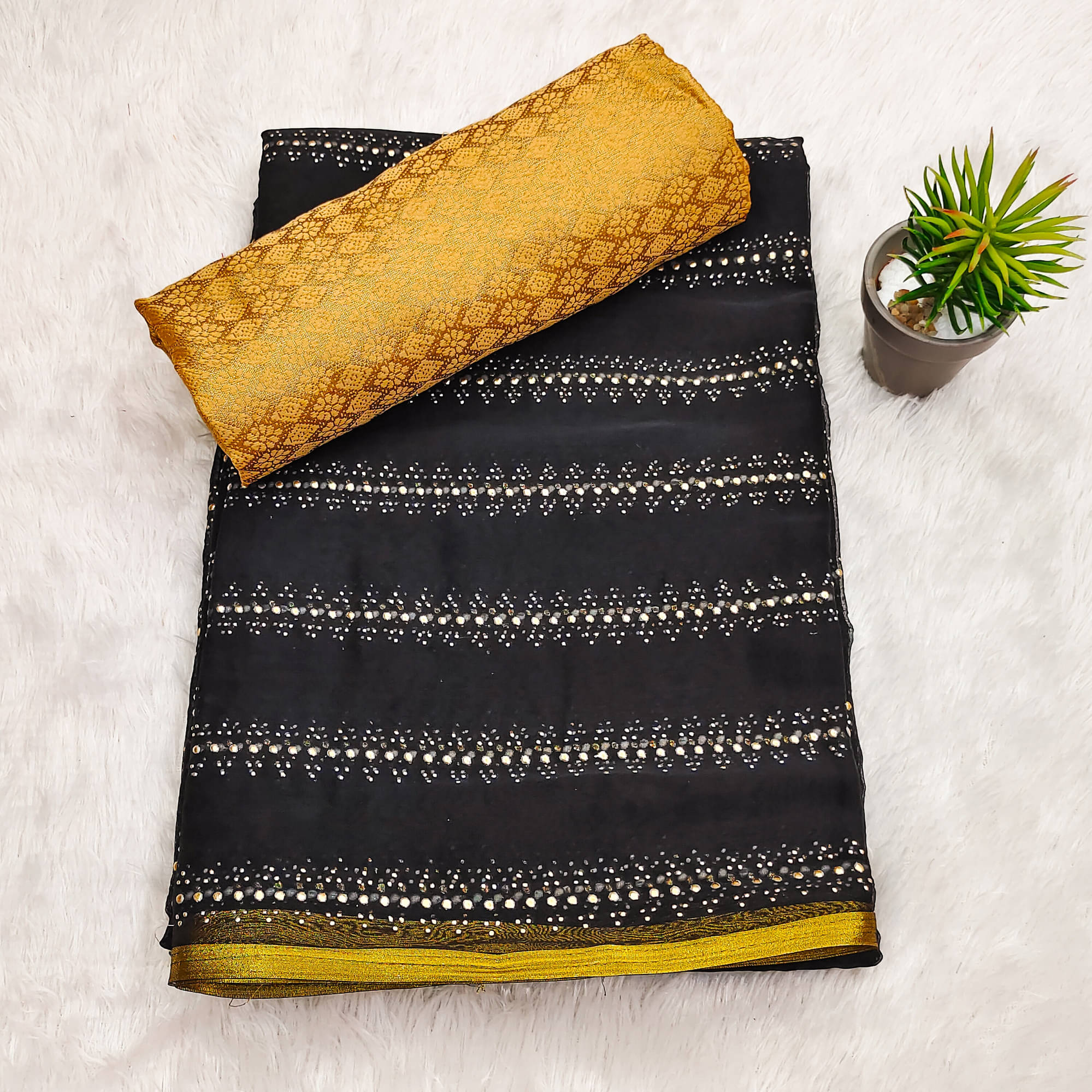 Parmila Fashion Chiffon Embellished Saree With Unstitched Blouse Piece ( Black ) Parmila Fashion Chiffon Embellished Saree With Unstitched Blouse Piece ( Black )