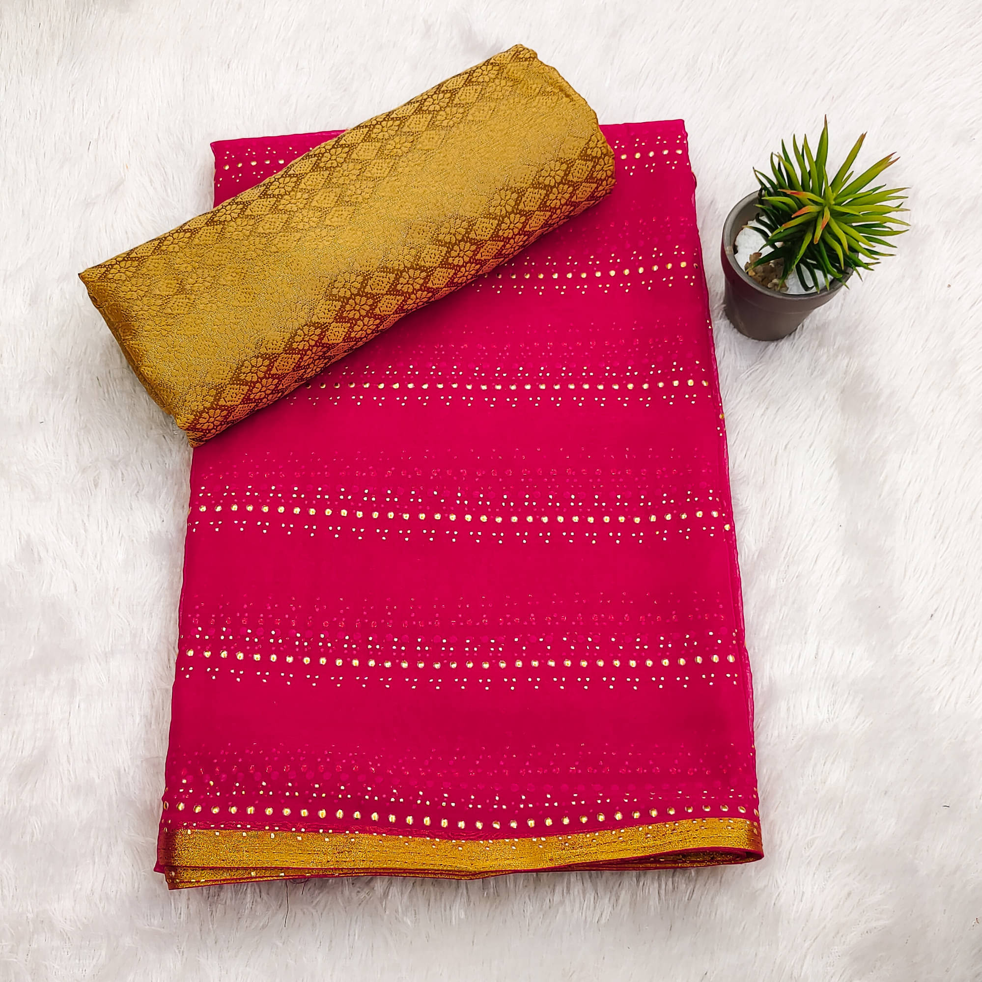 Parmila Fashion Chiffon Embellished Saree With Unstitched Blouse Piece ( Pink ) Parmila Fashion Chiffon Embellished Saree With Unstitched Blouse Piece ( Pink )