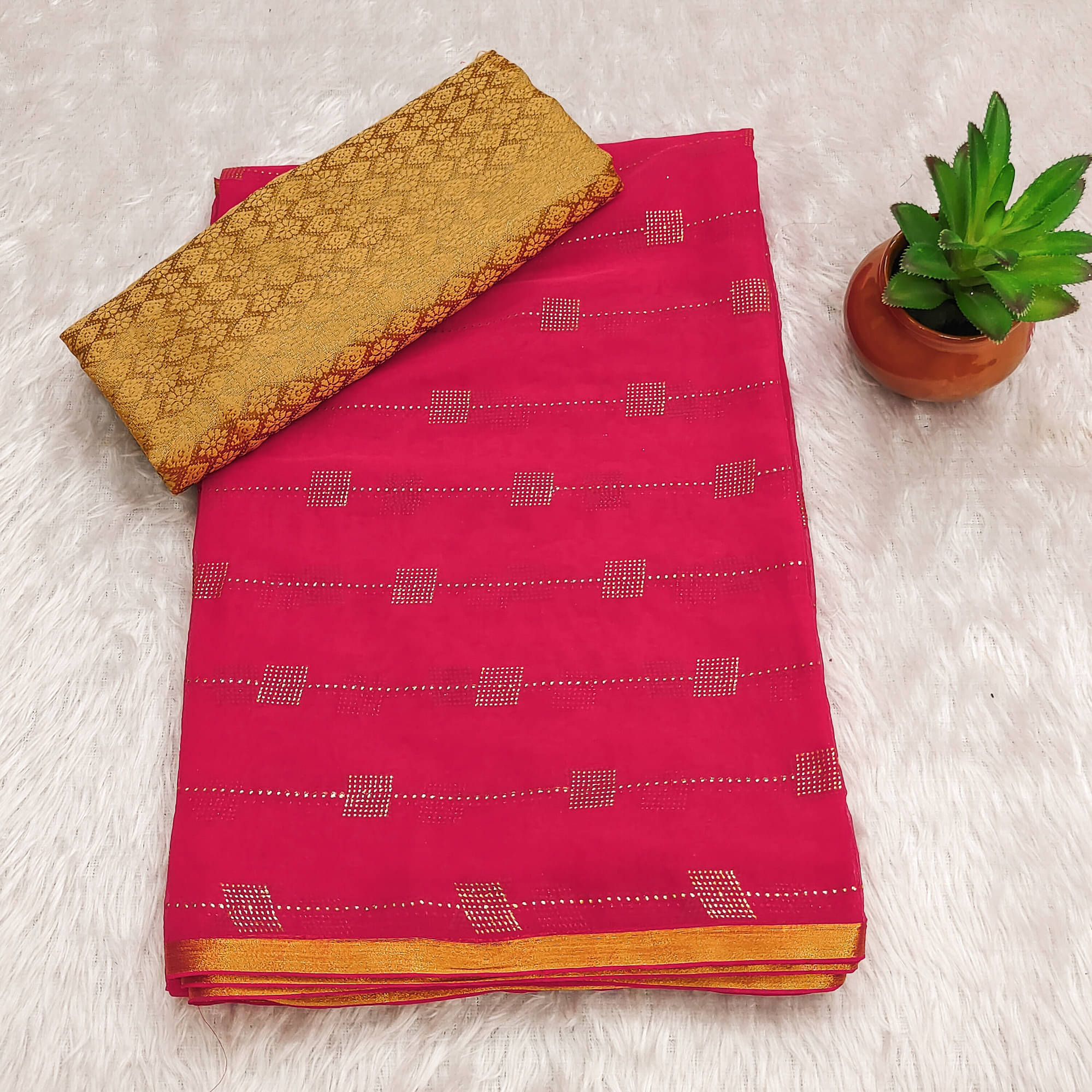     			Parmila Fashion Chiffon Embellished Saree With Unstitched Blouse Piece ( Pink )