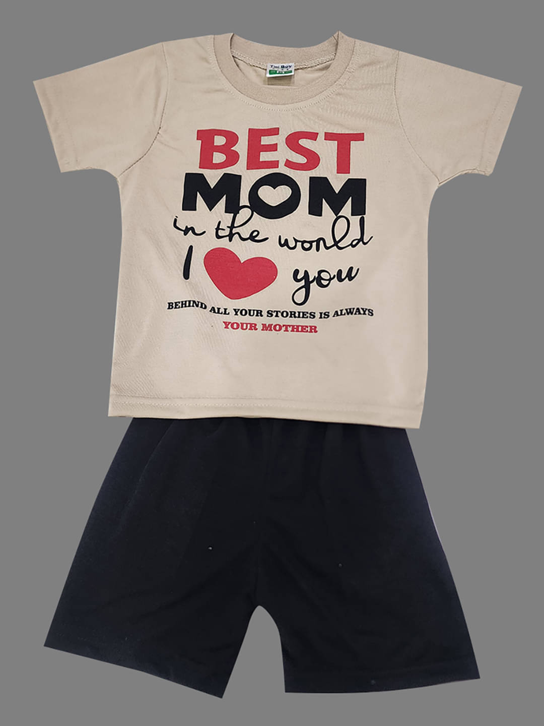 RELANE Pack of 1 Baby Boys Cotton Blend T-Shirt & Shorts Set ( Beige ) RELANE Pack of 1 Baby Boys Cotton Blend T-Shirt & Shorts Set ( Beige )