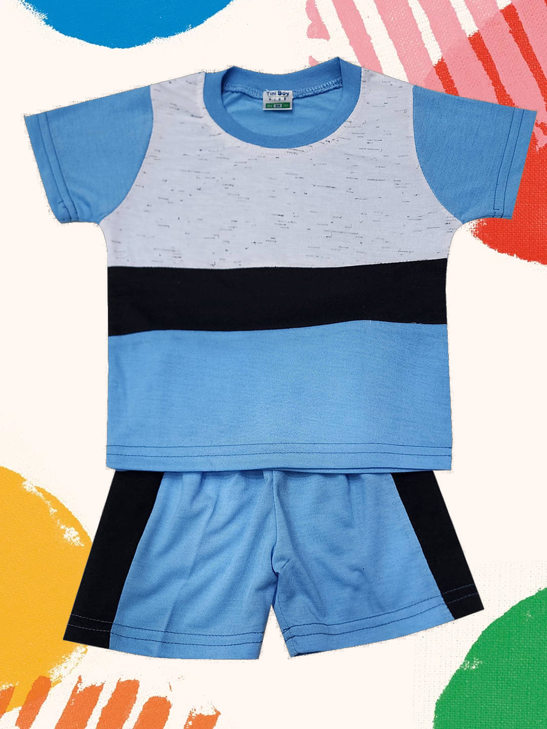     			RELANE Pack of 1 Boys Cotton Blend T-Shirt & Shorts Set ( Light Blue )