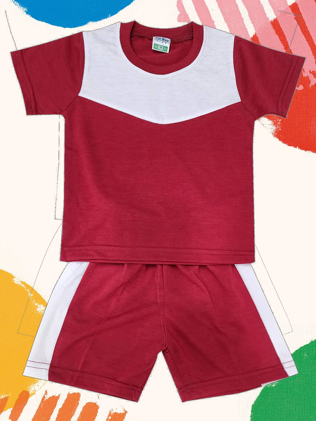     			RELANE Pack of 1 Boys Cotton Blend T-Shirt & Shorts Set ( Maroon )