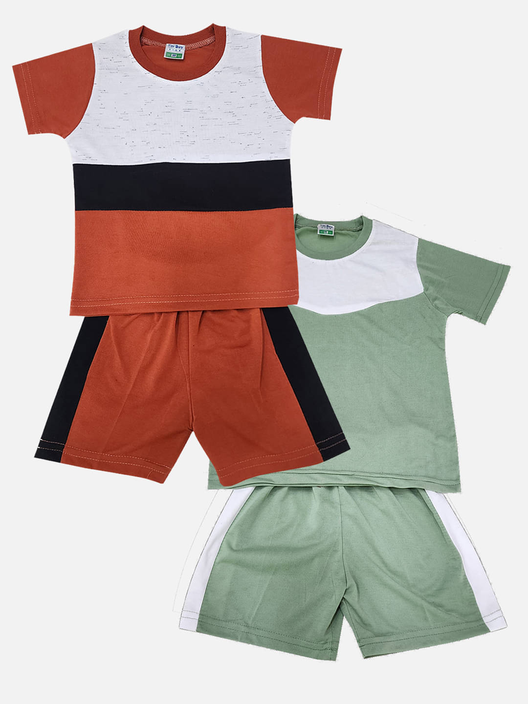 RELANE Pack of 2 Baby Boys Cotton Blend T-Shirt & Shorts Set ( Rust )     			RELANE Pack of 2 Baby Boys Cotton Blend T-Shirt & Shorts Set ( Rust )