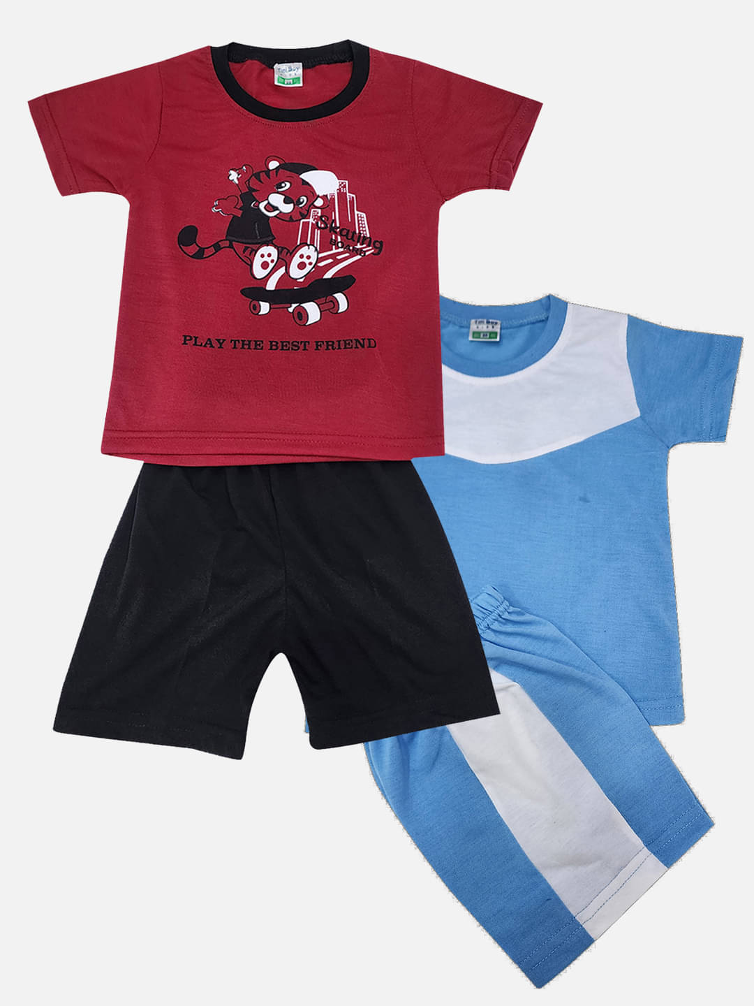 RELANE Pack of 2 Baby Boys Cotton Blend T-Shirt & Shorts Set ( Maroon )     			RELANE Pack of 2 Baby Boys Cotton Blend T-Shirt & Shorts Set ( Maroon )