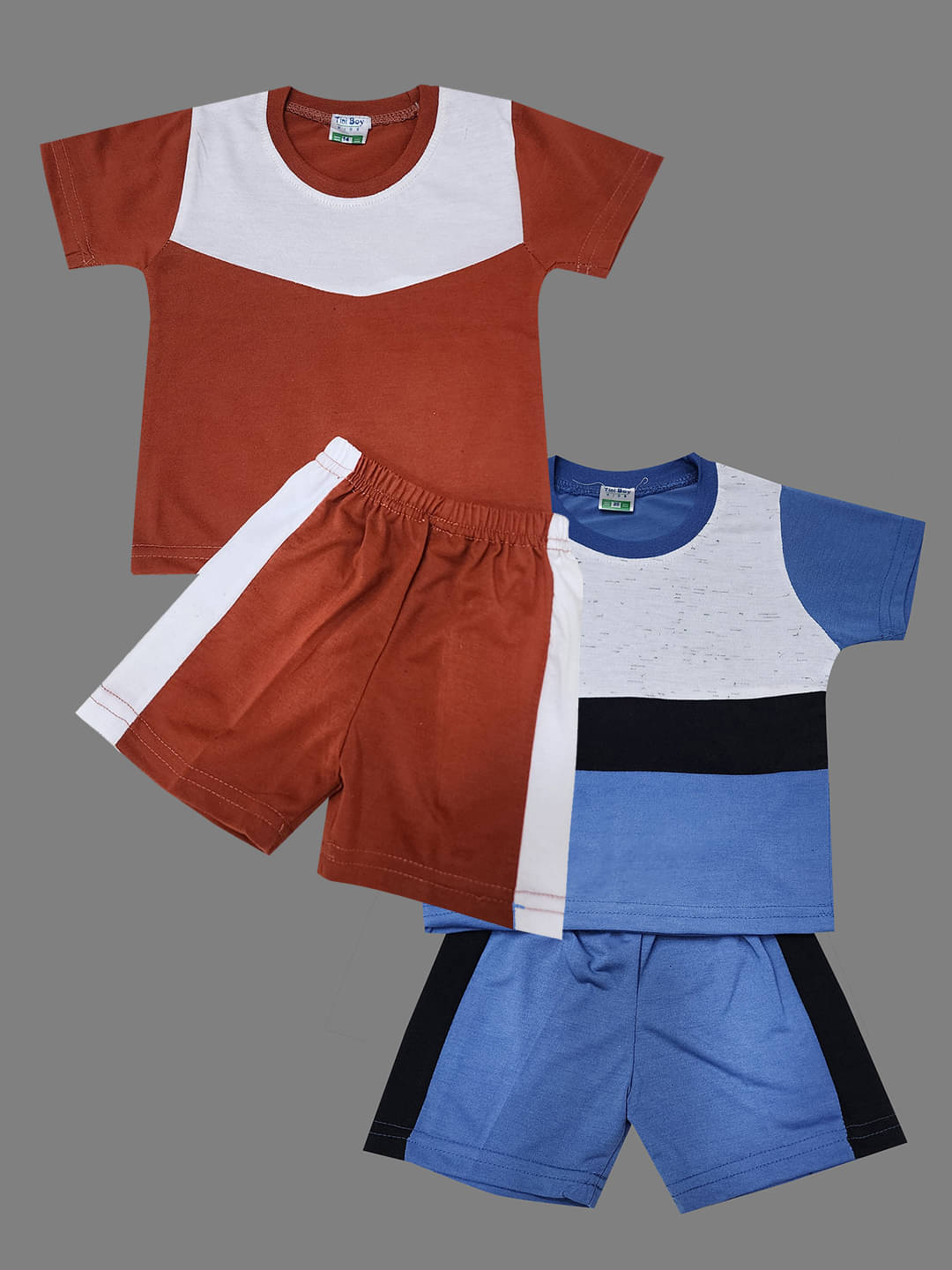 RELANE Pack of 2 Baby Boys Cotton Blend T-Shirt & Shorts Set ( Rust )     			RELANE Pack of 2 Baby Boys Cotton Blend T-Shirt & Shorts Set ( Rust )