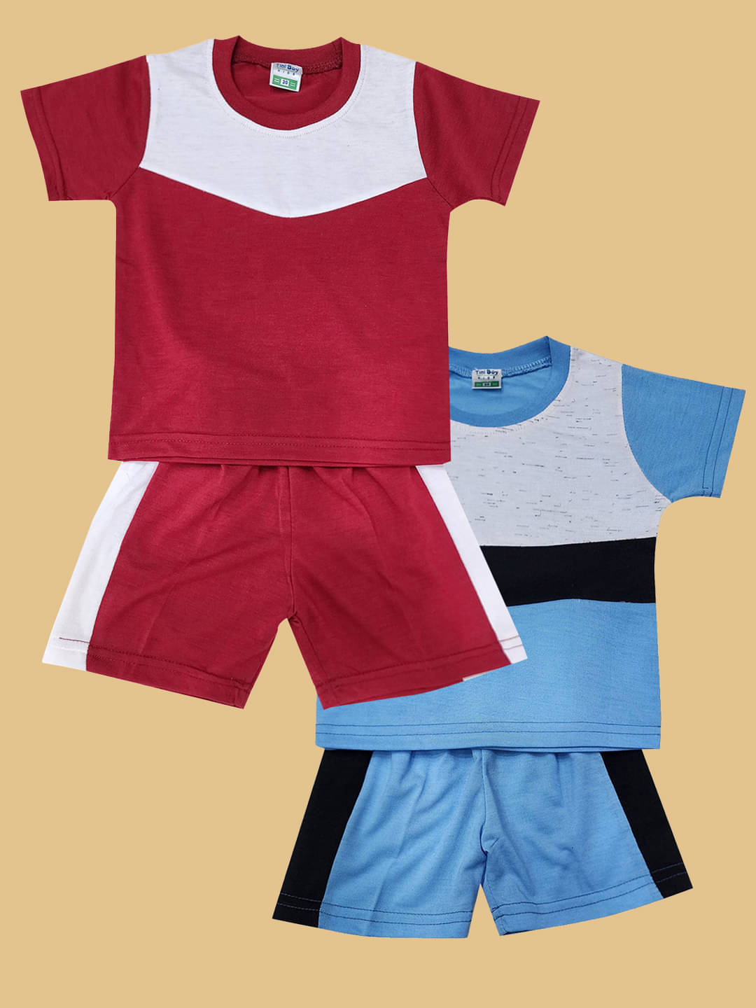     			RELANE Pack of 2 Boys Cotton Blend T-Shirt & Shorts Set ( Maroon )