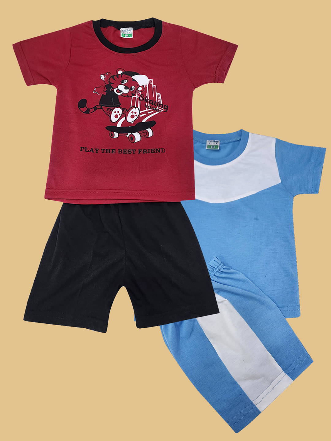     			RELANE Pack of 2 Boys Cotton Blend T-Shirt & Shorts Set ( Maroon )