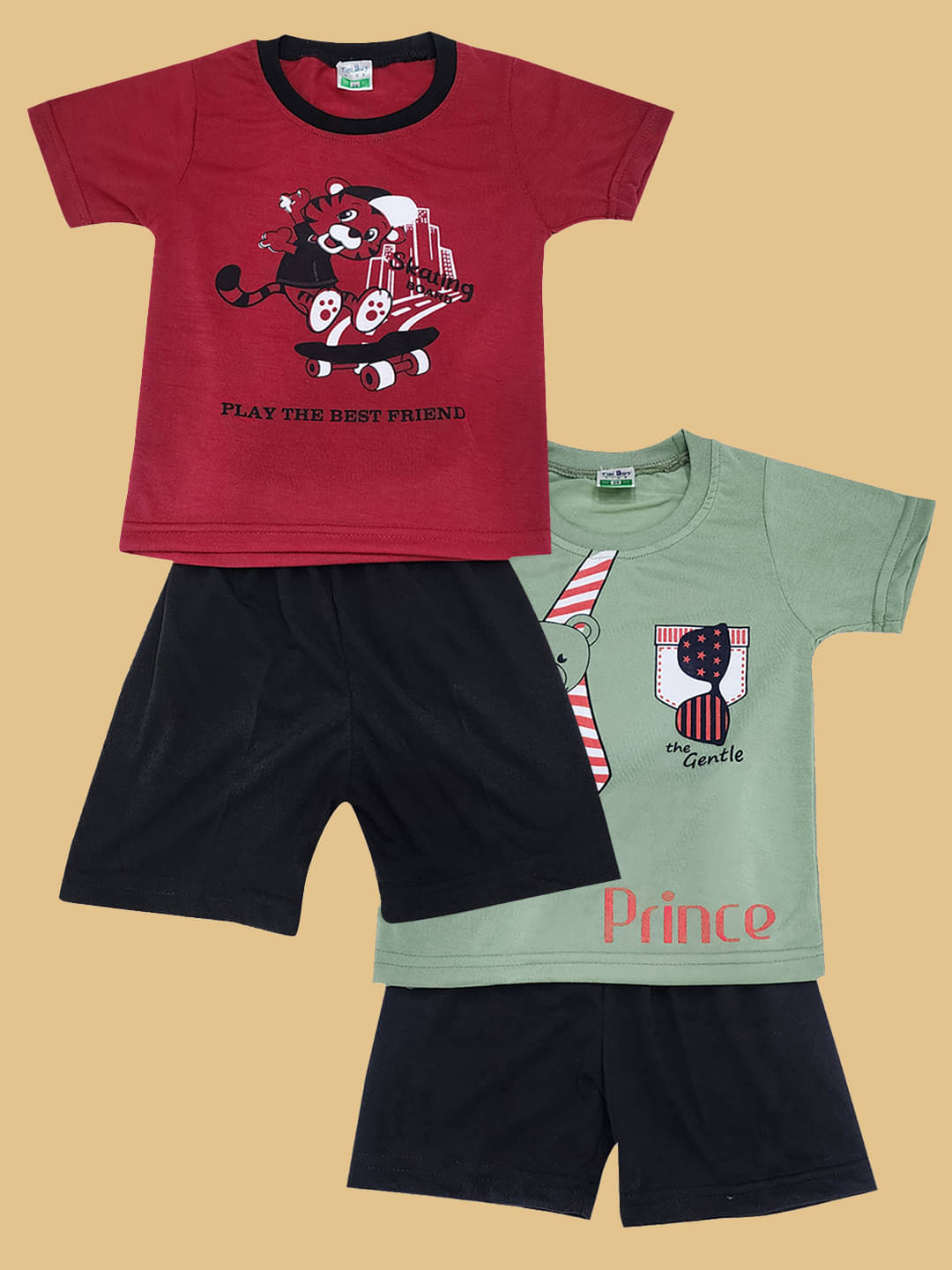 RELANE Pack of 2 Boys Cotton Blend T-Shirt & Shorts Set ( Maroon ) RELANE Pack of 2 Boys Cotton Blend T-Shirt & Shorts Set ( Maroon )