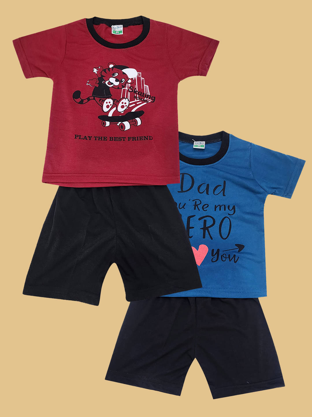     			RELANE Pack of 2 Boys Cotton Blend T-Shirt & Shorts Set ( Maroon )