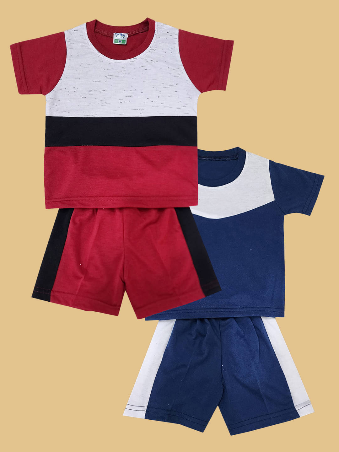     			RELANE Pack of 2 Boys Cotton Blend T-Shirt & Shorts Set ( Maroon )