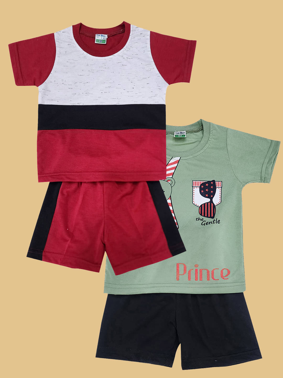    			RELANE Pack of 2 Boys Cotton Blend T-Shirt & Shorts Set ( Maroon )