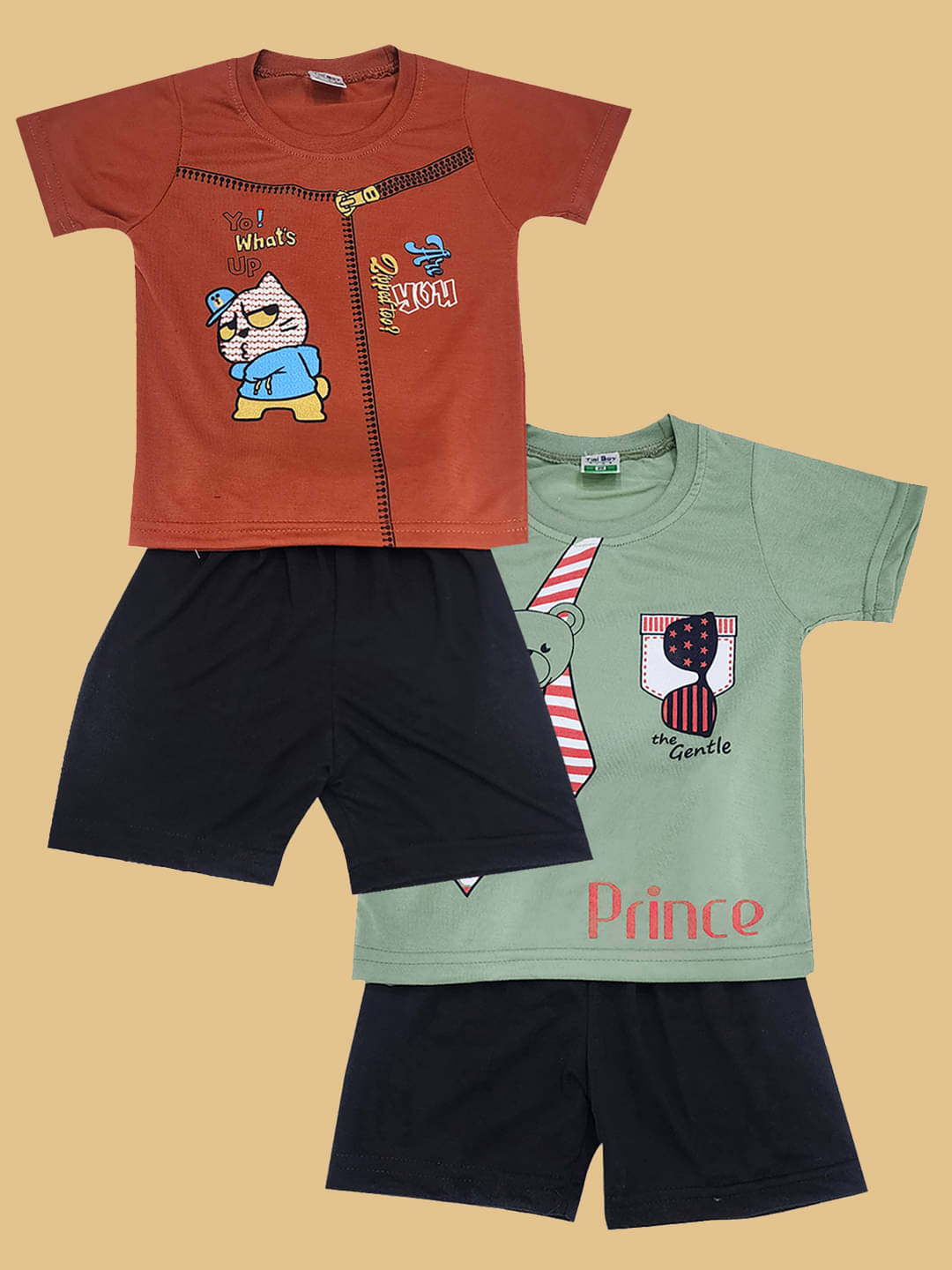 RELANE Pack of 2 Boys Cotton Blend T-Shirt & Shorts Set ( Rust ) RELANE Pack of 2 Boys Cotton Blend T-Shirt & Shorts Set ( Rust )