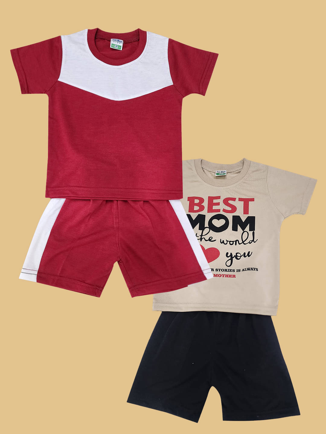 RELANE Pack of 2 Boys Cotton Blend T-Shirt & Shorts Set ( Maroon )     			RELANE Pack of 2 Boys Cotton Blend T-Shirt & Shorts Set ( Maroon )