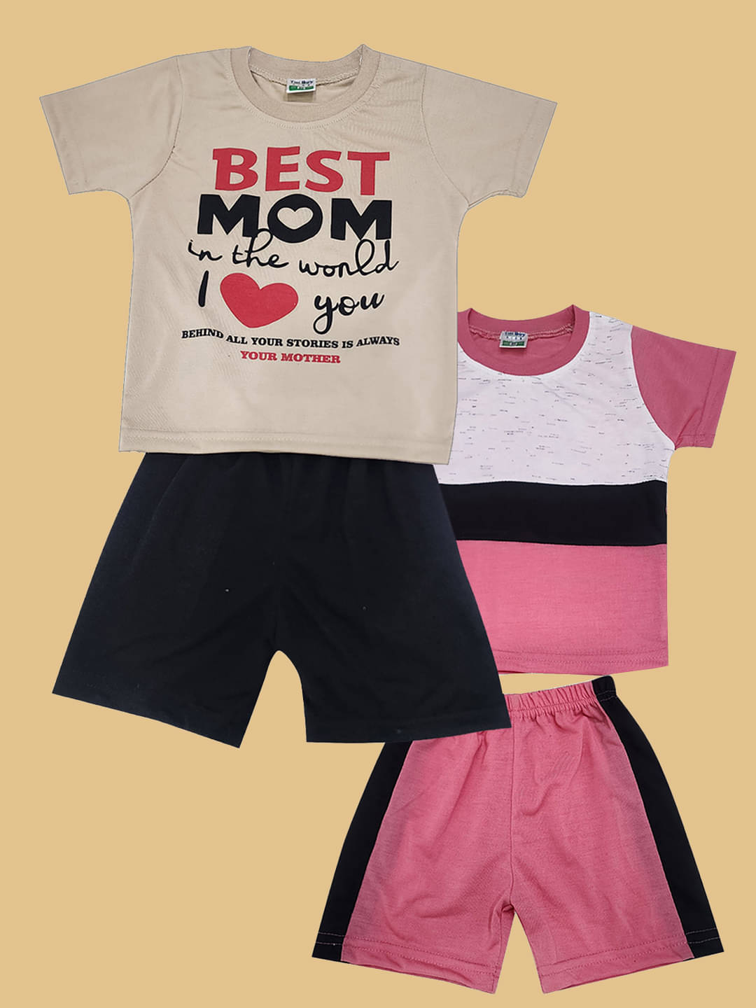 RELANE Pack of 2 Boys Cotton Blend T-Shirt & Shorts Set ( Beige ) RELANE Pack of 2 Boys Cotton Blend T-Shirt & Shorts Set ( Beige )