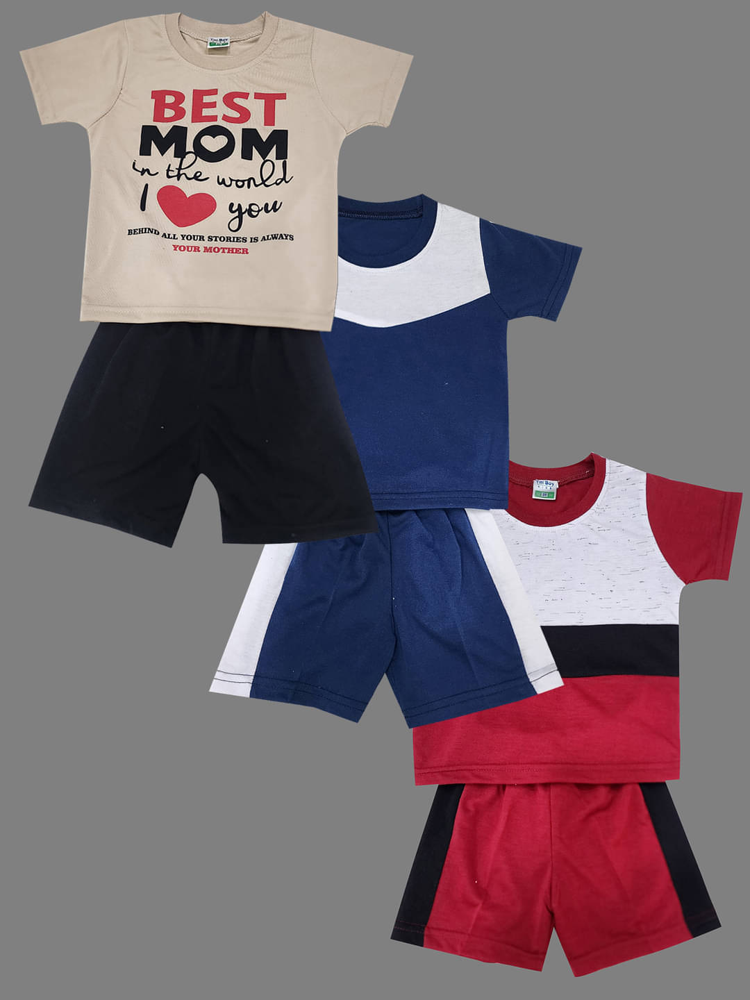 RELANE Pack of 3 Baby Boys Cotton Blend T-Shirt & Shorts Set ( Beige ) RELANE Pack of 3 Baby Boys Cotton Blend T-Shirt & Shorts Set ( Beige )