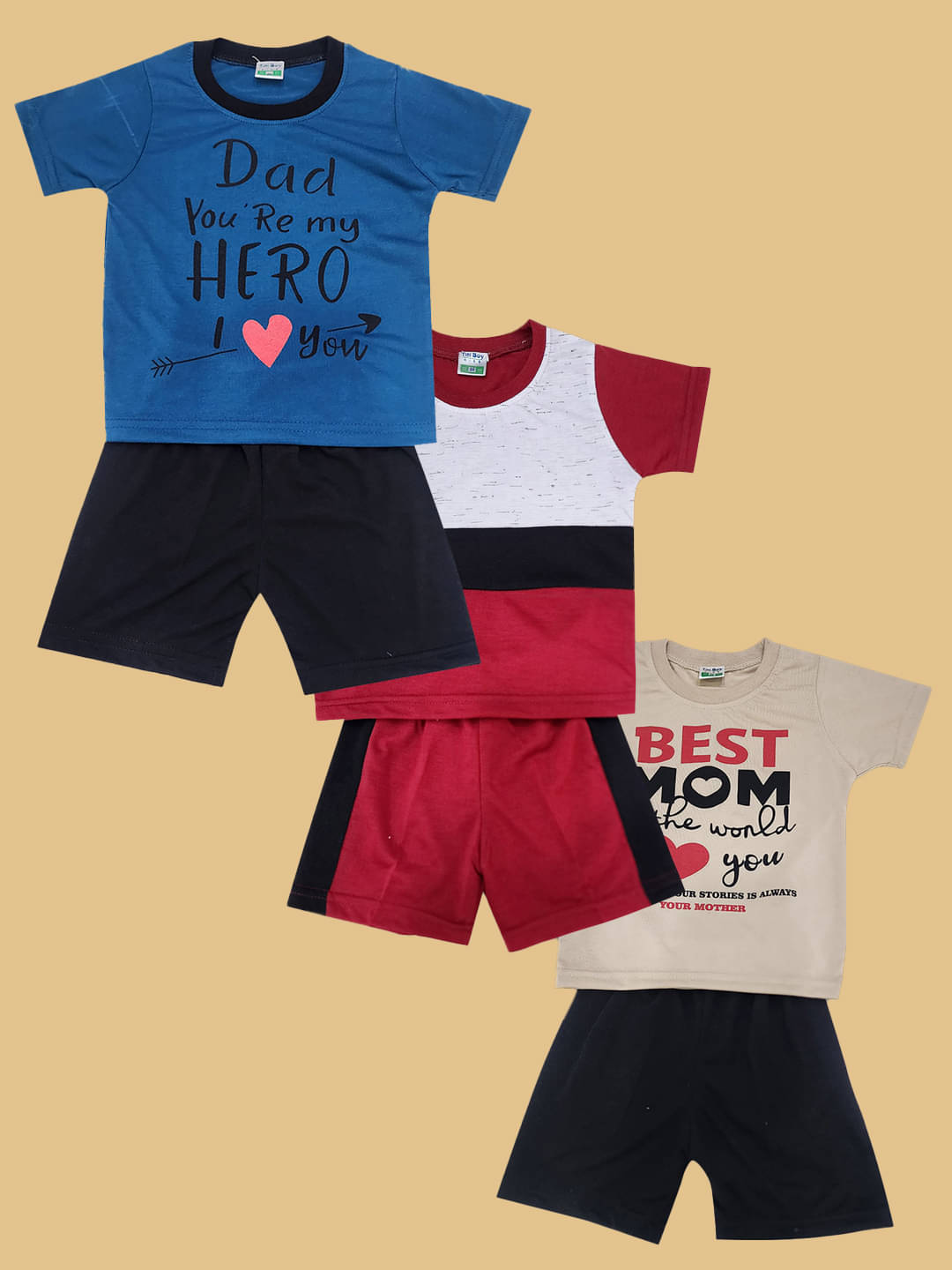     			RELANE Pack of 3 Boys Cotton Blend T-Shirt & Shorts Set ( Blue )