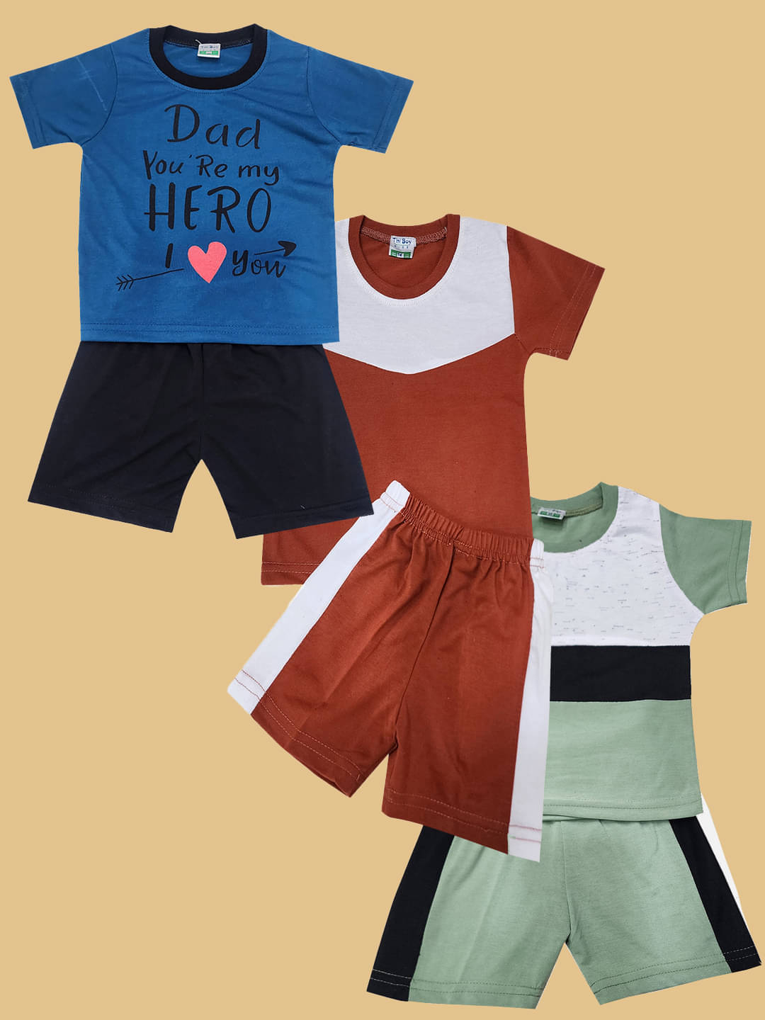     			RELANE Pack of 3 Boys Cotton Blend T-Shirt & Shorts Set ( Blue )