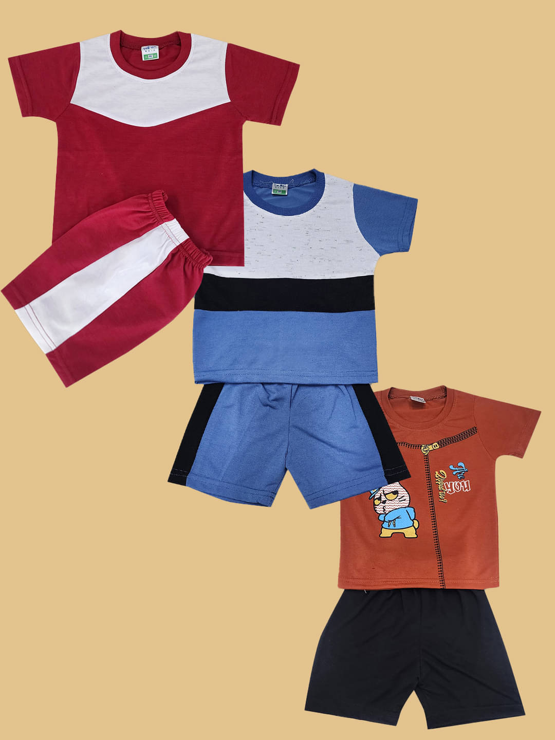 RELANE Pack of 3 Boys Cotton Blend T-Shirt & Shorts Set ( Maroon ) RELANE Pack of 3 Boys Cotton Blend T-Shirt & Shorts Set ( Maroon )
