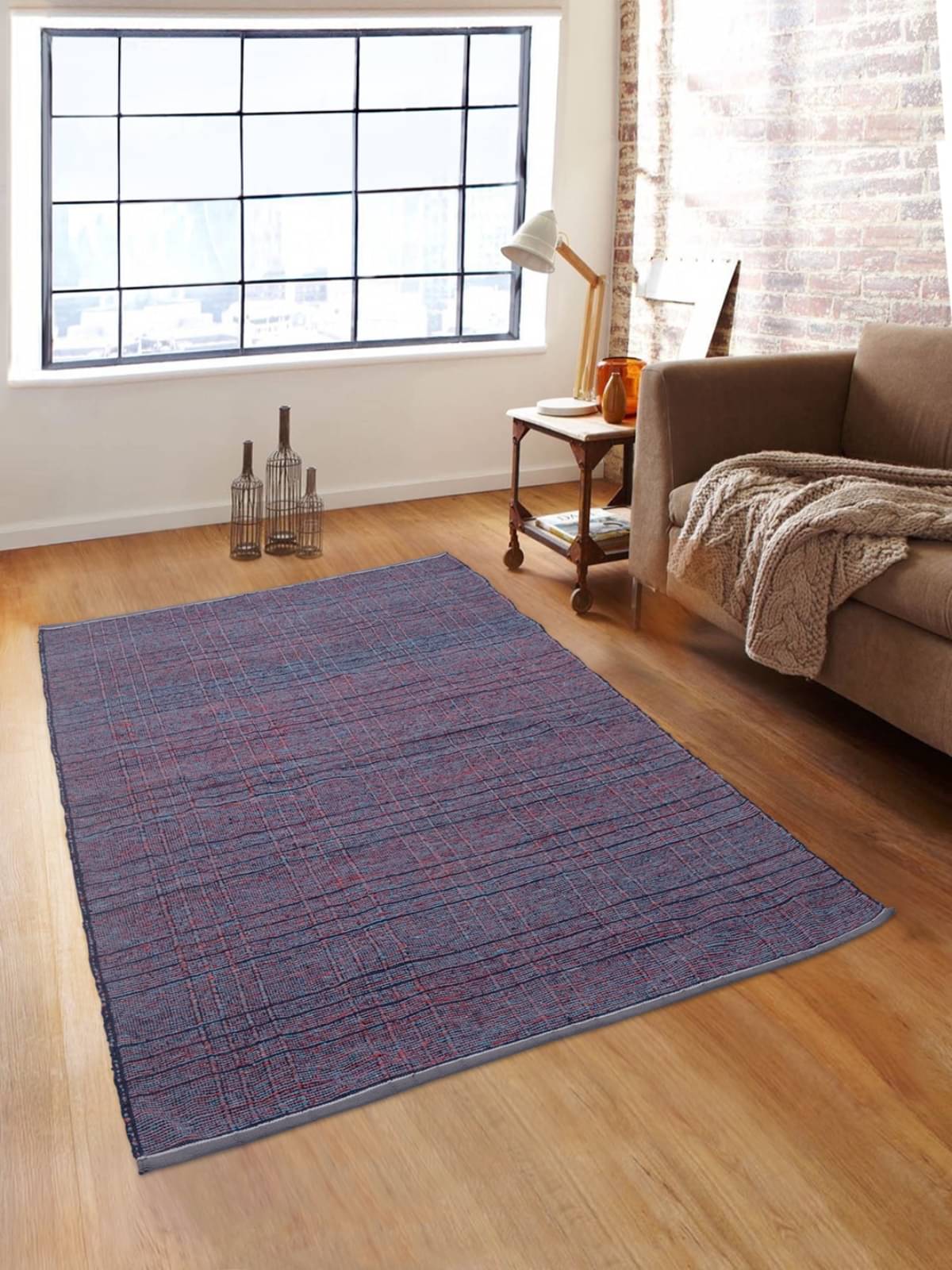 Romee Blue Cotton Dhurrie Carpet Abstract 4x6 Ft     			Romee Blue Cotton Dhurrie Carpet Abstract 4x6 Ft
