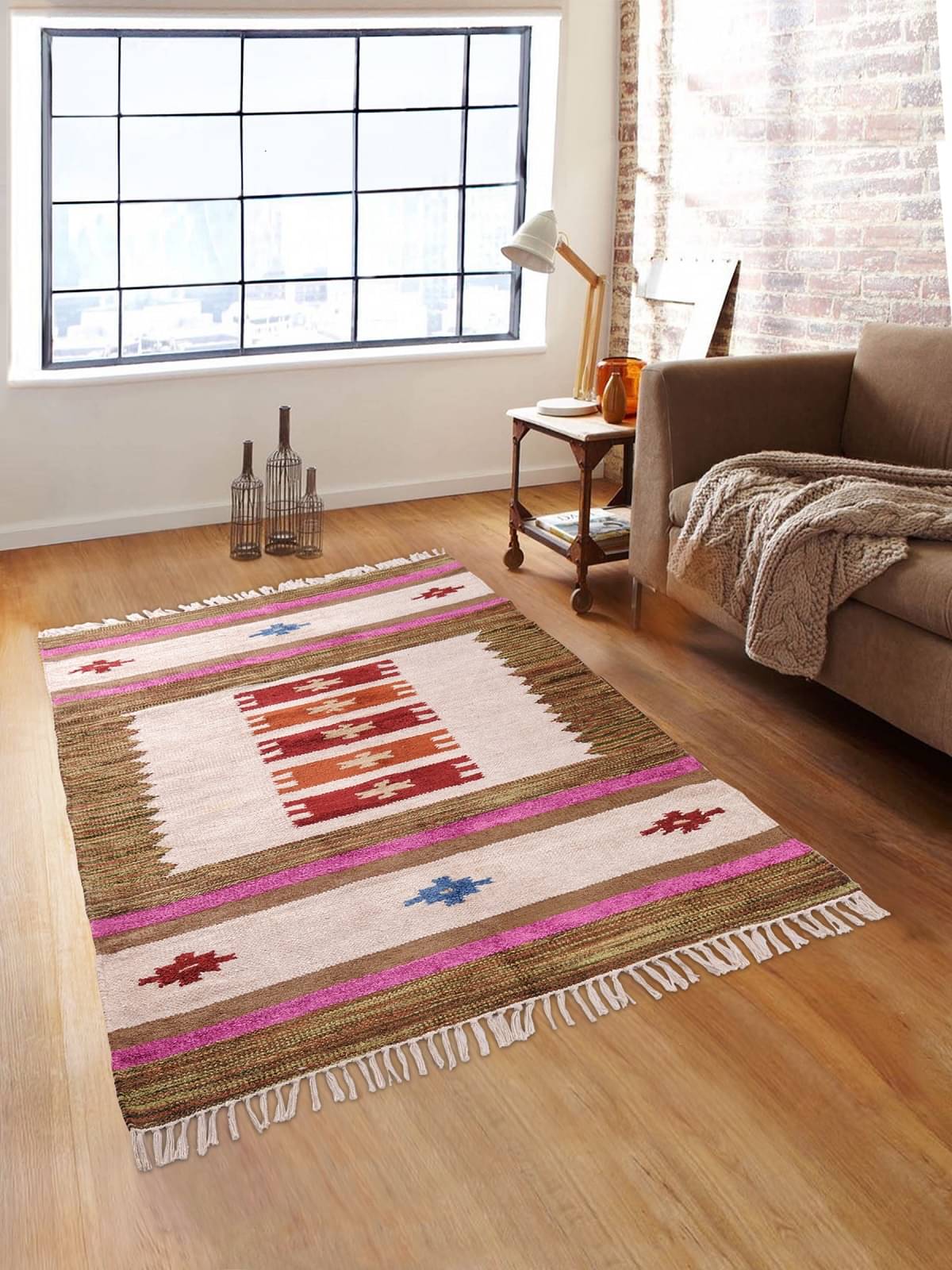     			Romee Gold Chenille Dhurrie Carpet Ethnic 4x6 Ft