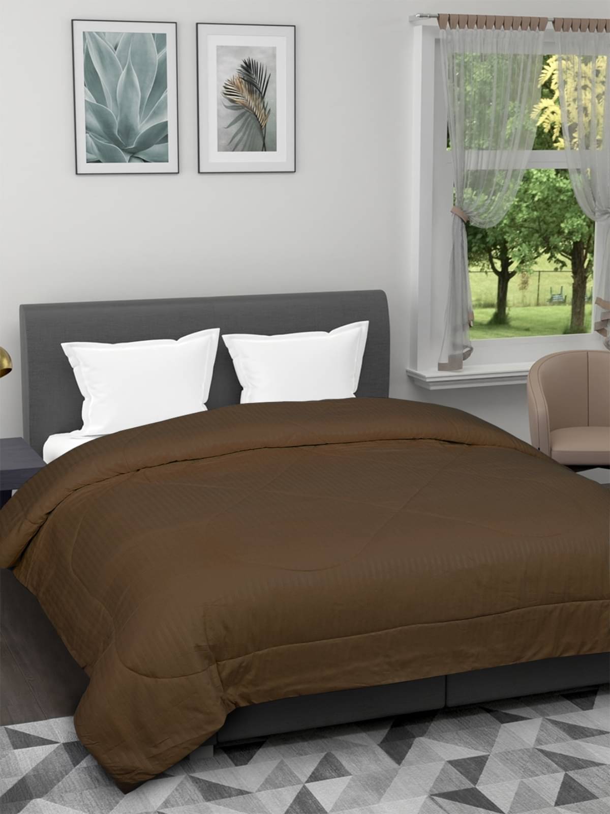     			Romee Poly Coral Vertical Striped Double Size Comforter ( 234 x 234 cm ) - Brown ( )