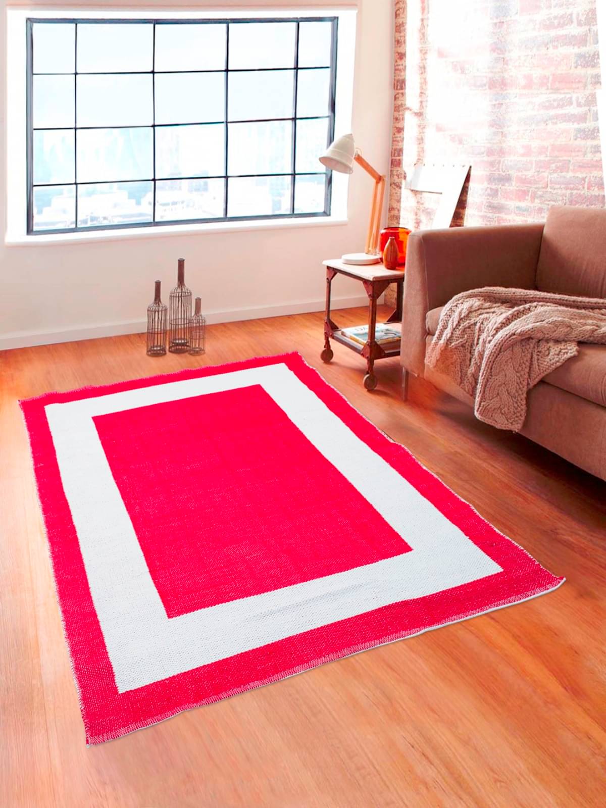     			Romee Red Polypropylene Dhurrie Carpet Geometrical 4x6 Ft