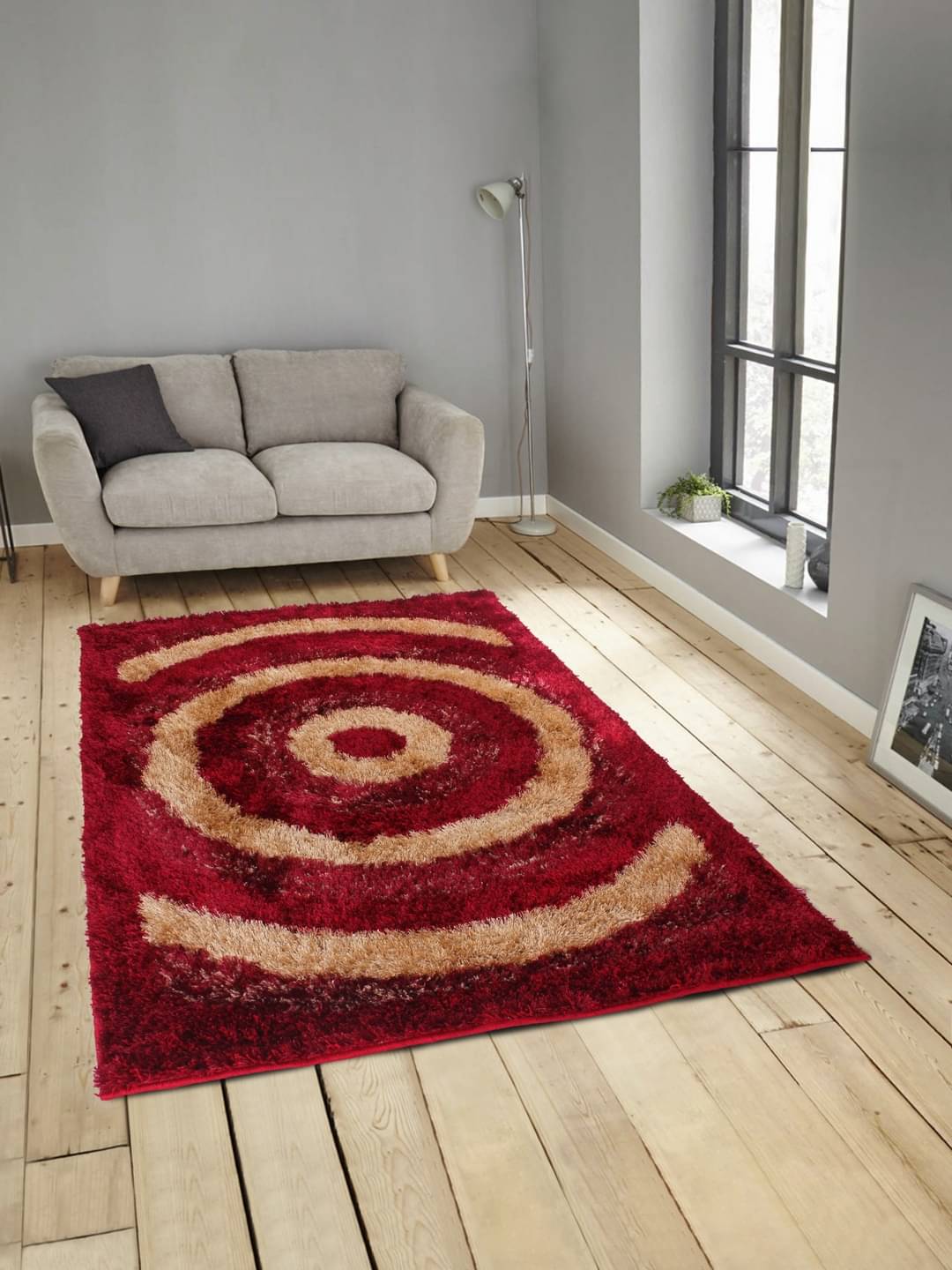     			Romee Red Shaggy Carpet Geometrical 4x6 Ft