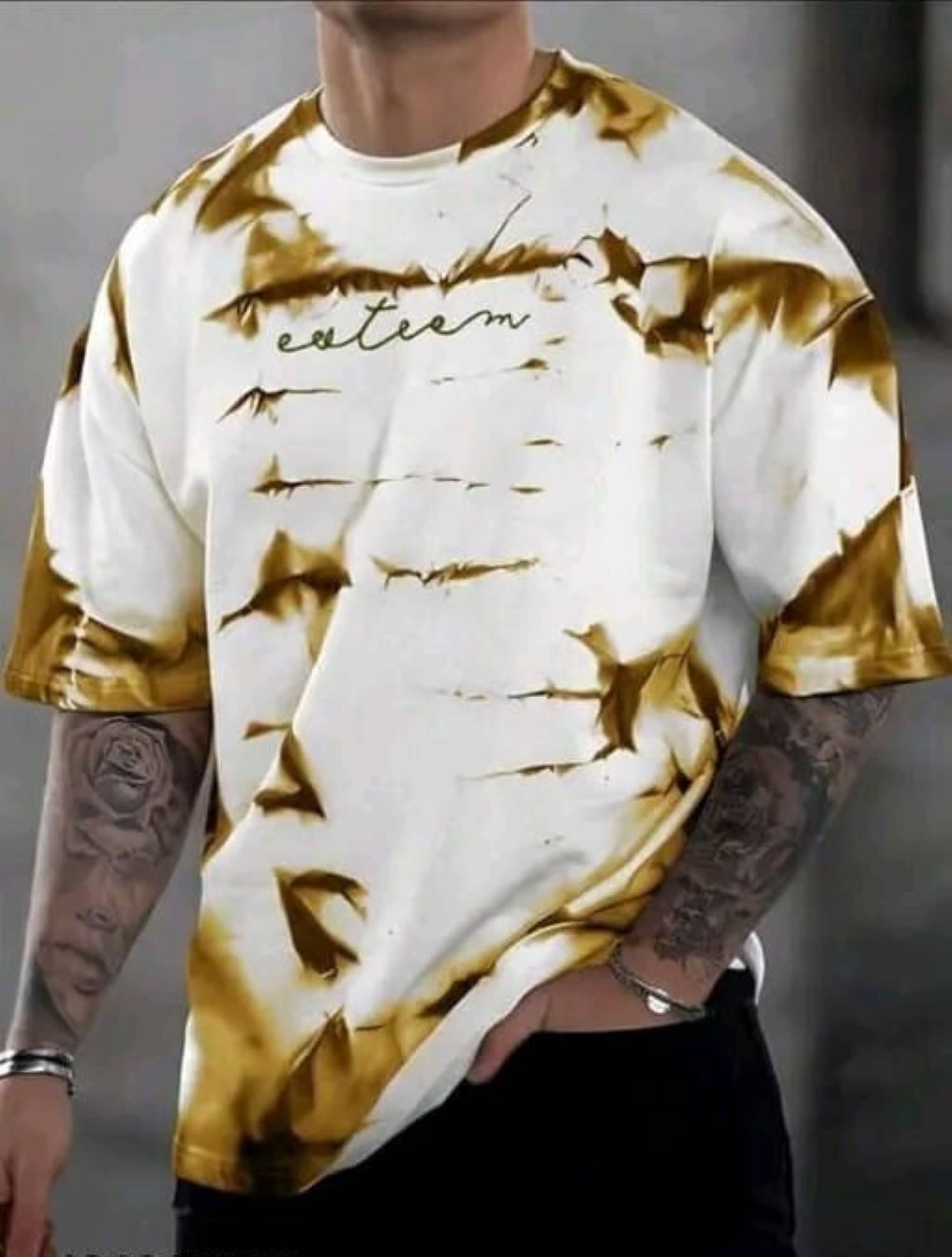     			SPAB Men Cotton Blend Regular Fit Printed T-Shirt ( Gold )