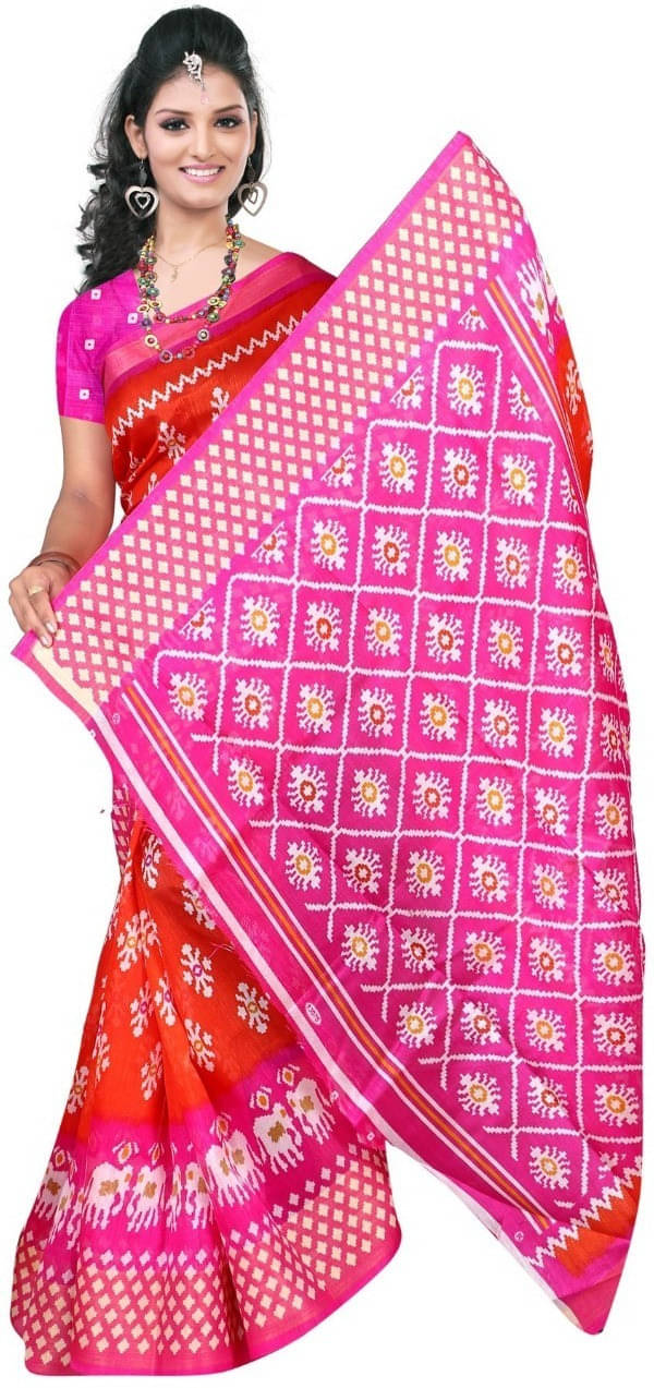     			Suali Art Silk Applique Saree With Unstitched Blouse Piece ( Orange )