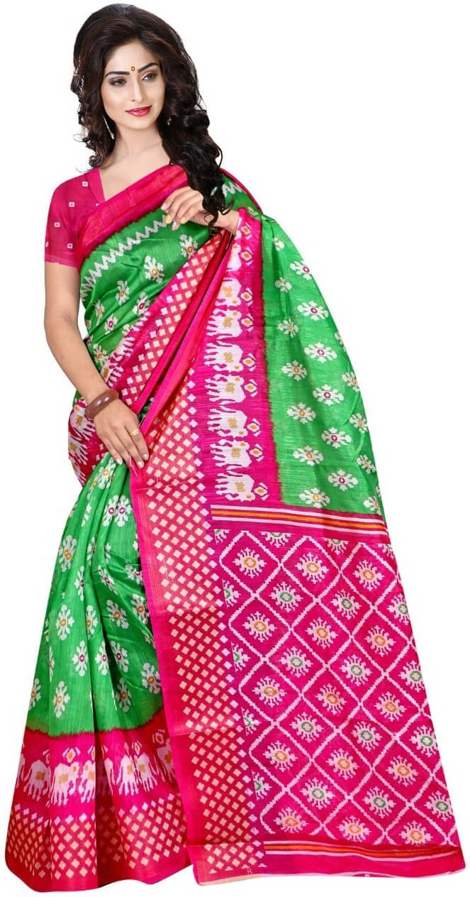     			Suali Art Silk Applique Saree With Unstitched Blouse Piece ( Green )