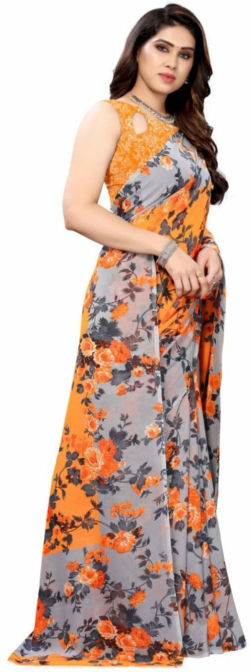 Suali Art Silk Applique Saree With Unstitched Blouse Piece ( Orange ) Suali Art Silk Applique Saree With Unstitched Blouse Piece ( Orange )