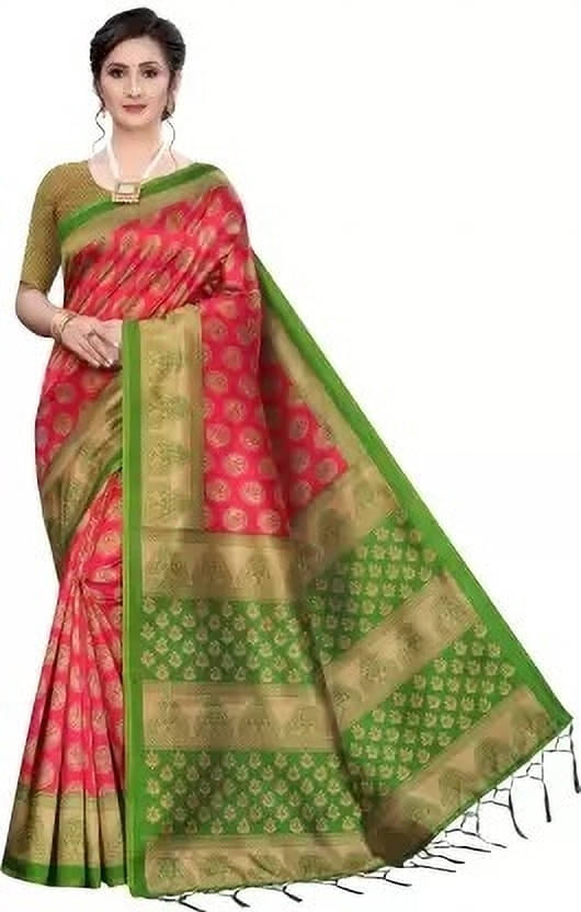     			Suali Art Silk Printed Saree With Unstitched Blouse Piece ( Pink )