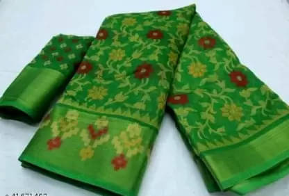     			Suali Art Silk Printed Saree With Unstitched Blouse Piece ( Green )