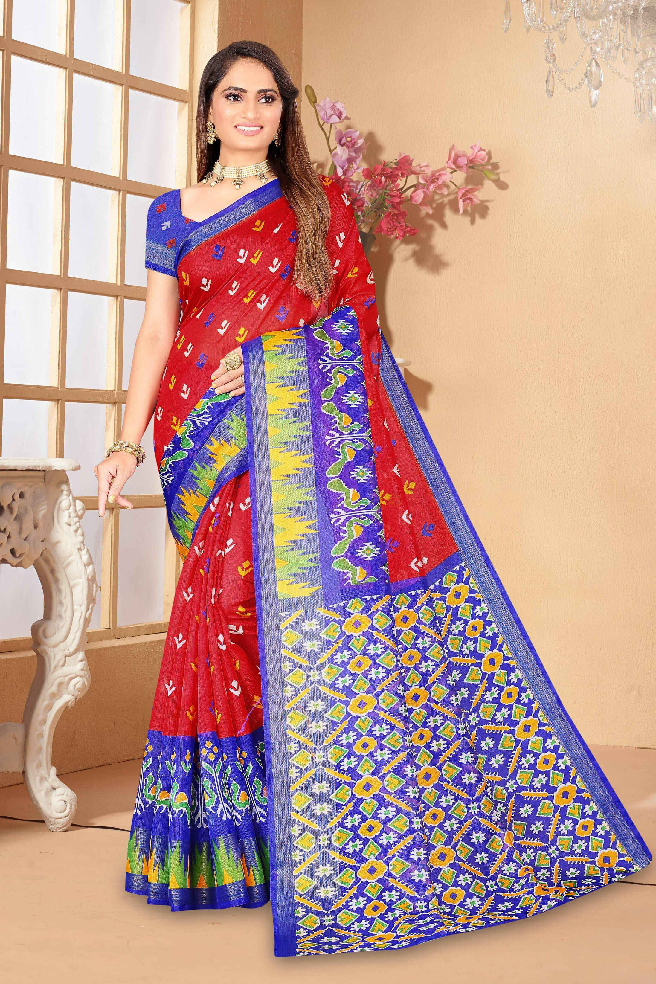     			Suali Art Silk Printed Saree With Unstitched Blouse Piece ( Pink )