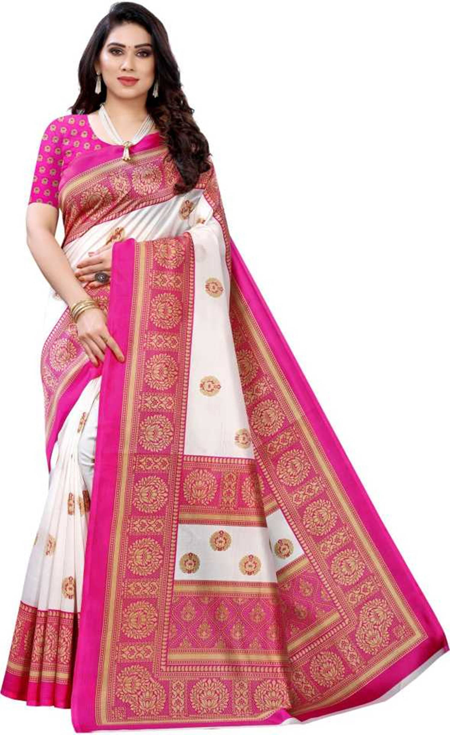     			Suali Art Silk Printed Saree With Unstitched Blouse Piece ( Red )