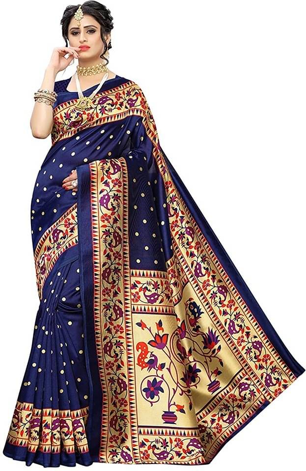     			Suali Art Silk Printed Saree With Unstitched Blouse Piece ( Blue )