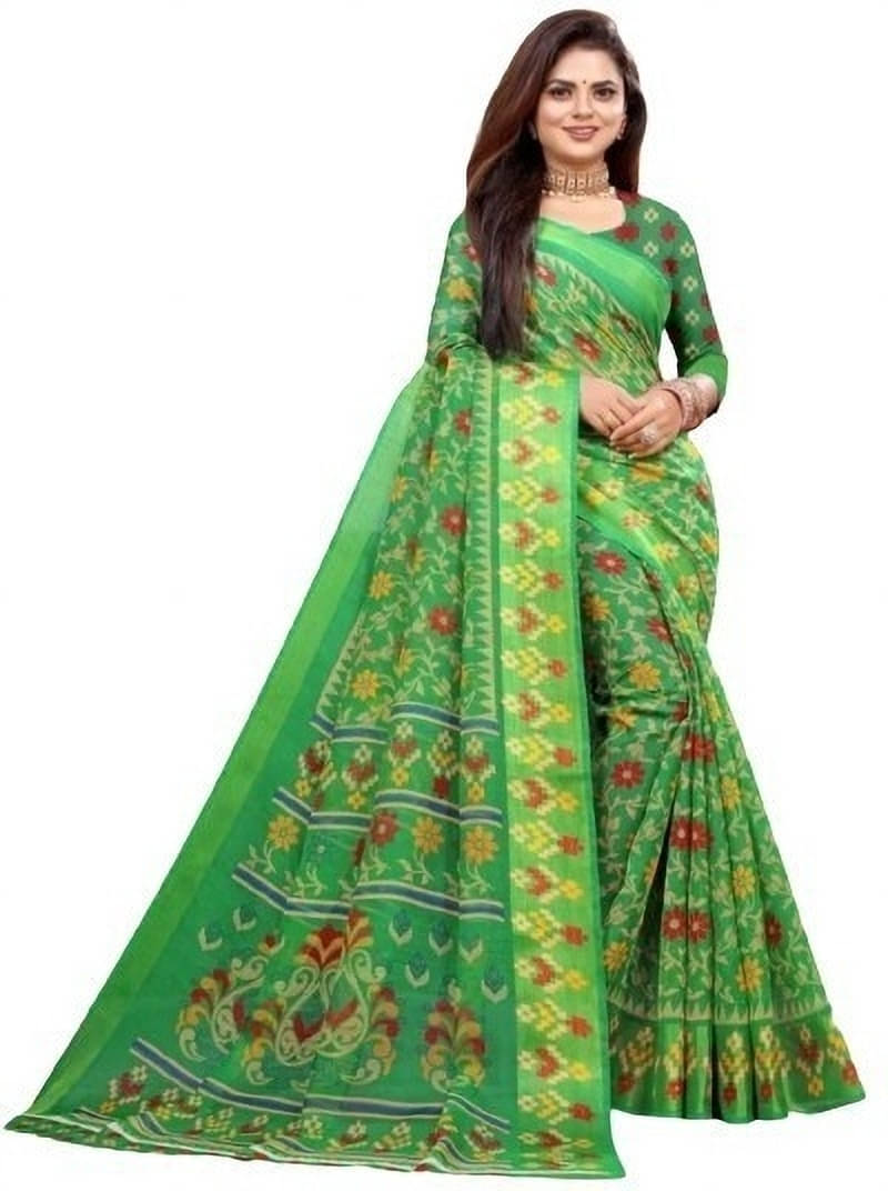     			Suali Art Silk Printed Saree With Unstitched Blouse Piece ( Green )
