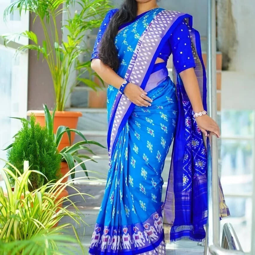     			Suali Art Silk Printed Saree With Unstitched Blouse Piece ( Blue )