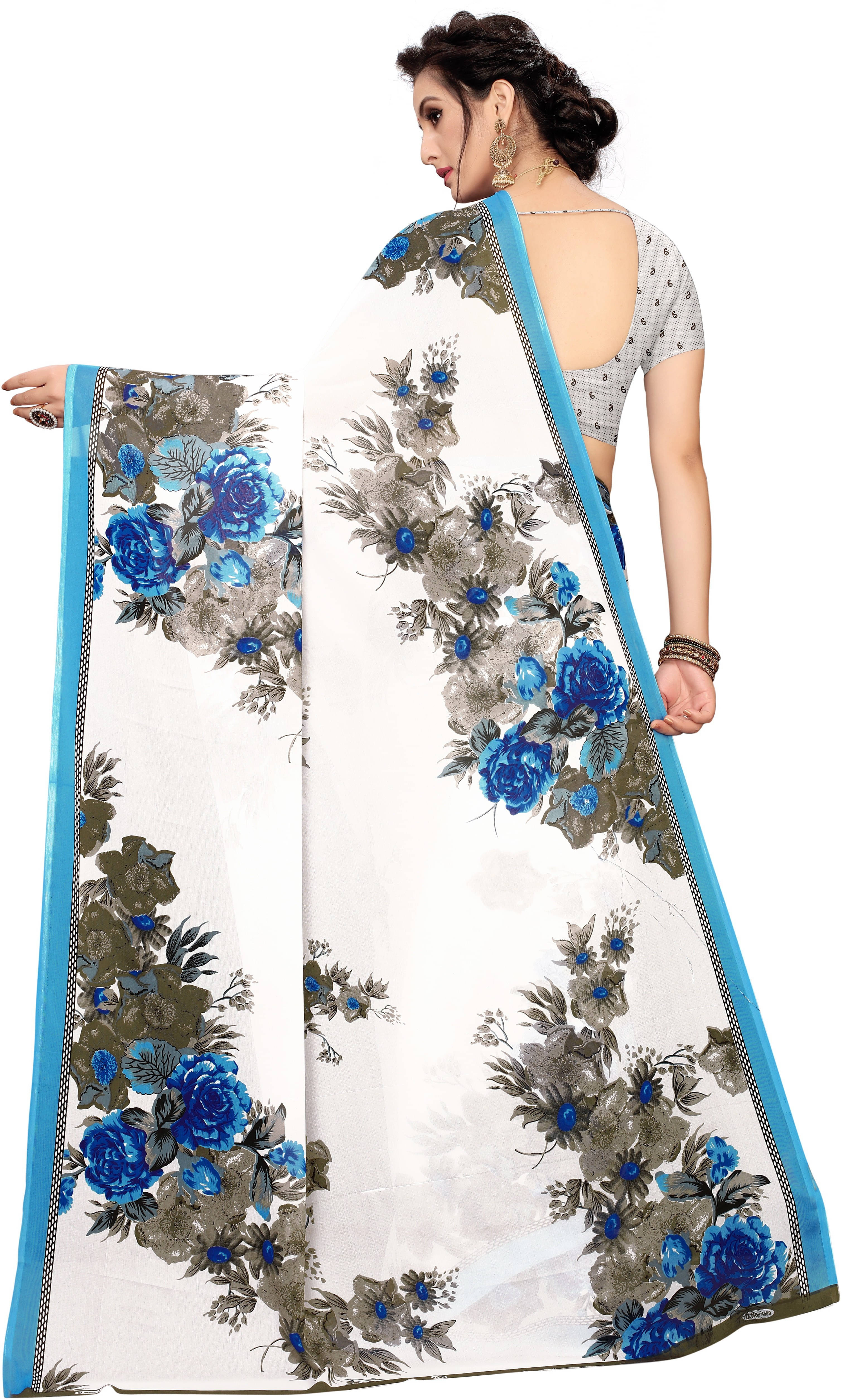 Suali Art Silk Printed Saree With Unstitched Blouse Piece ( Blue ) Suali Art Silk Printed Saree With Unstitched Blouse Piece ( Blue )