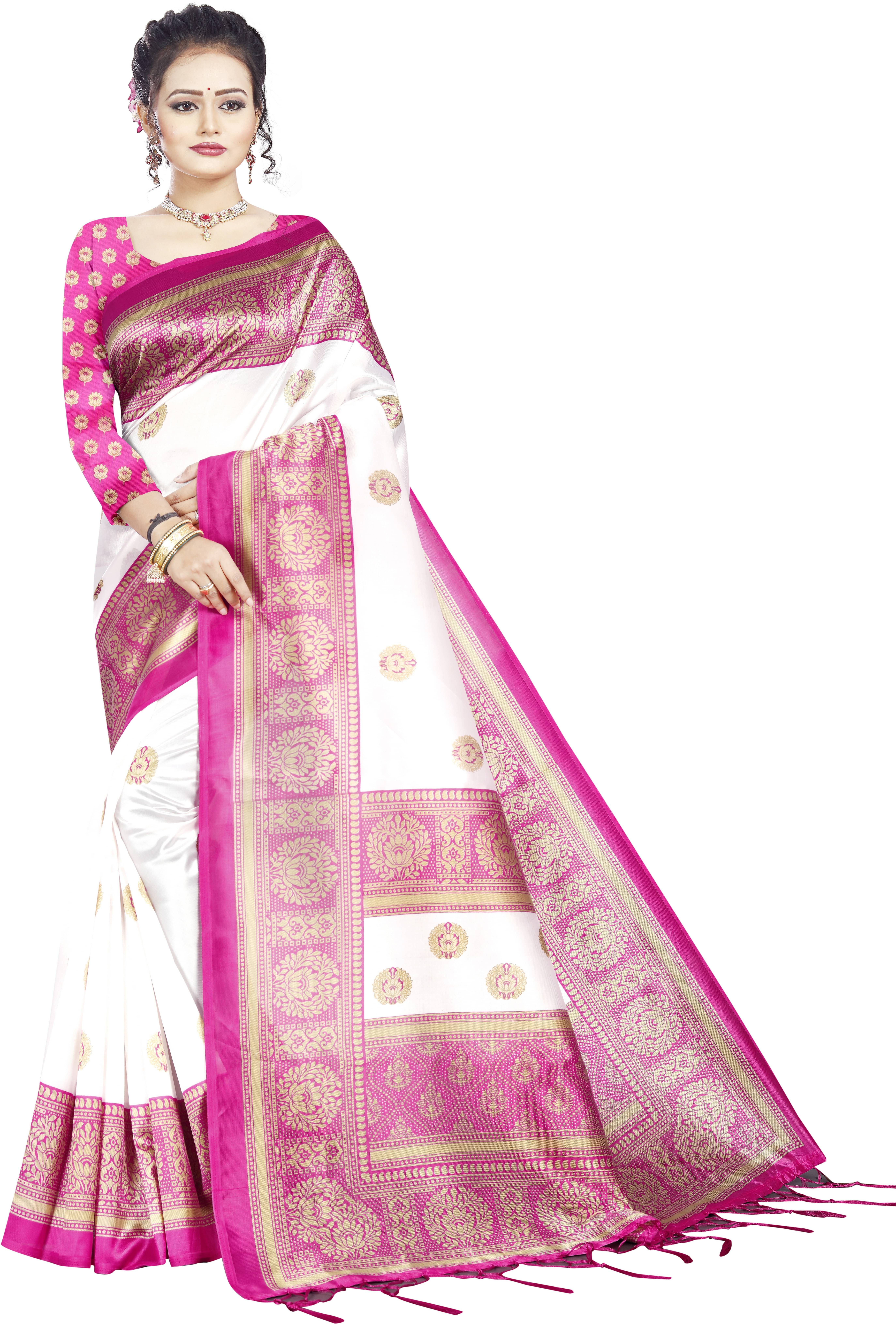     			Suali Art Silk Printed Saree With Unstitched Blouse Piece ( Pink )