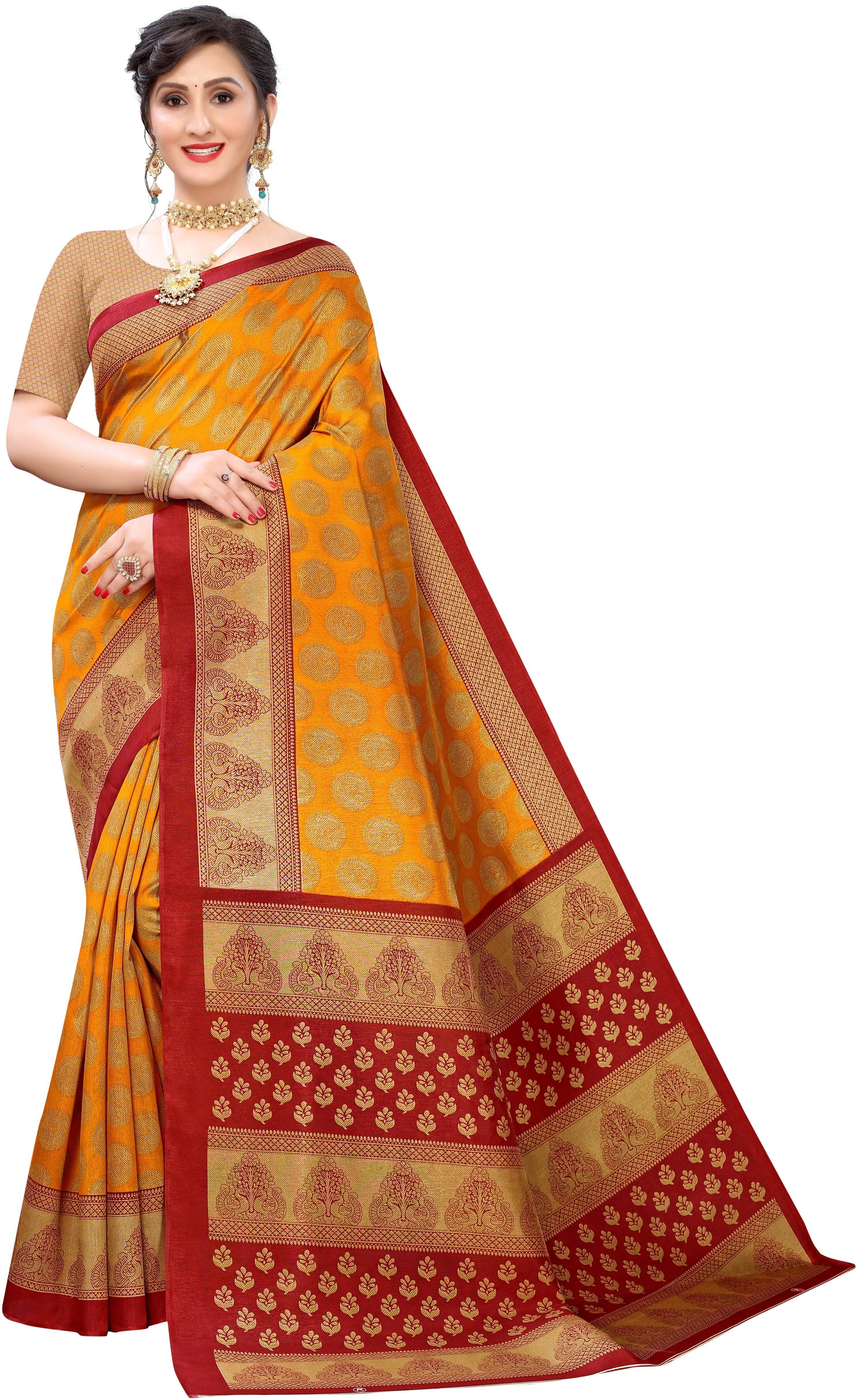     			Suali Art Silk Printed Saree With Unstitched Blouse Piece ( Mustard )