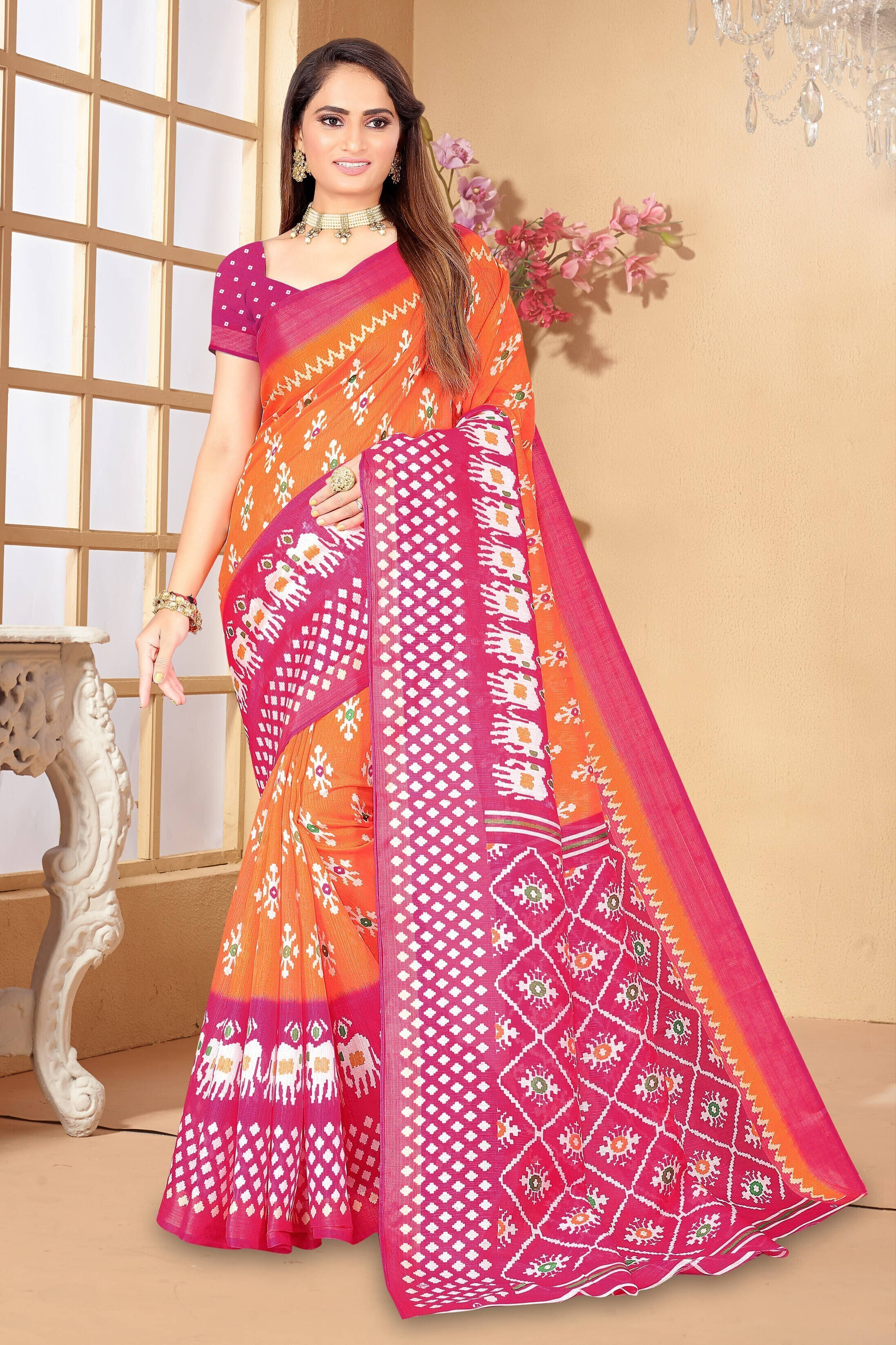Suali Art Silk Printed Saree With Unstitched Blouse Piece ( Orange ) Suali Art Silk Printed Saree With Unstitched Blouse Piece ( Orange )