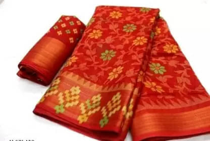     			Suali Art Silk Printed Saree With Unstitched Blouse Piece ( Red )