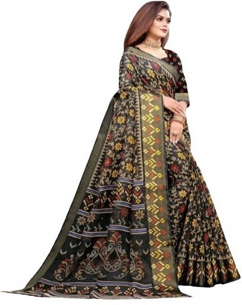     			Suali Art Silk Printed Saree With Unstitched Blouse Piece ( Black )