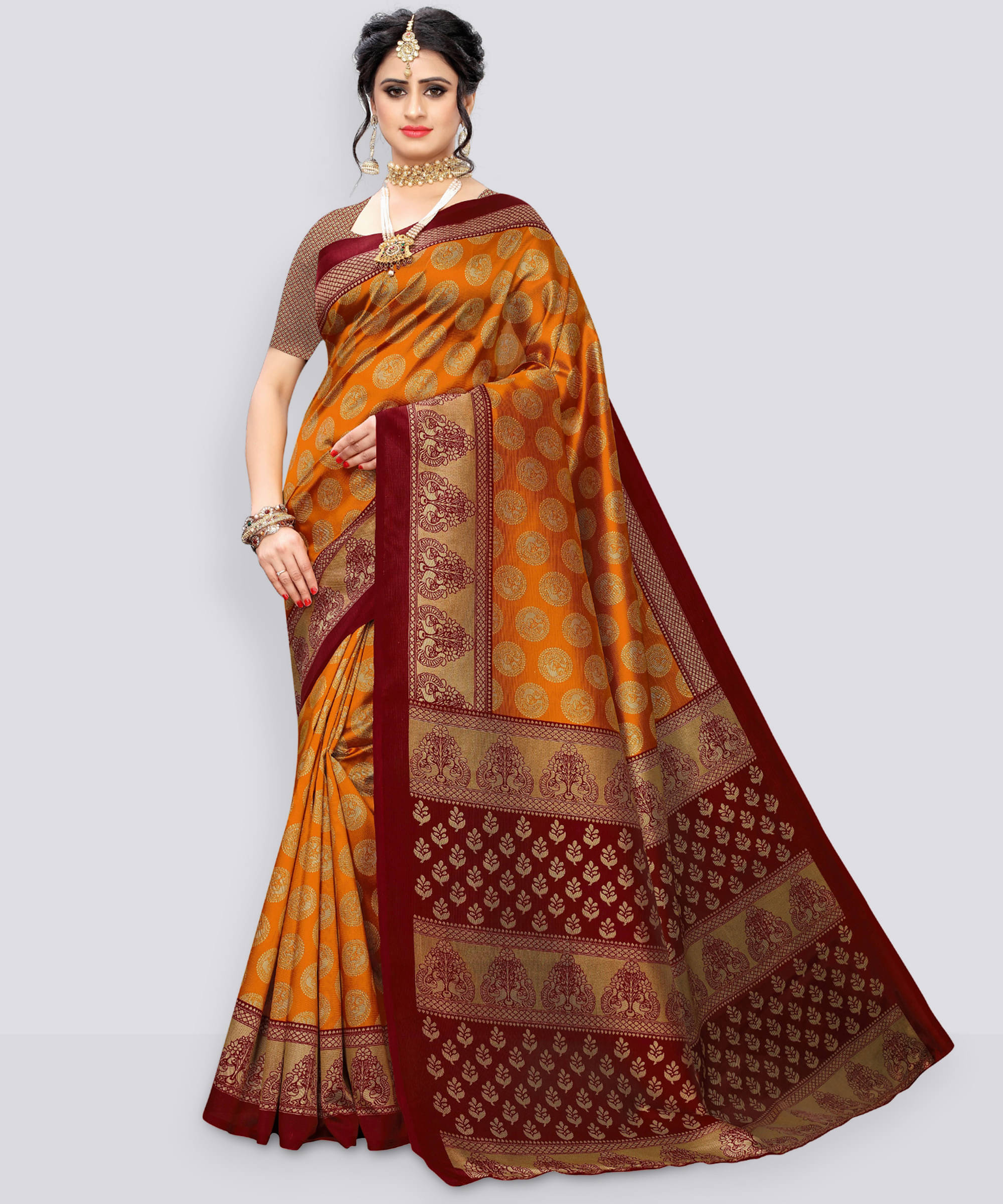     			Suali Art Silk Printed Saree With Unstitched Blouse Piece ( Mustard )
