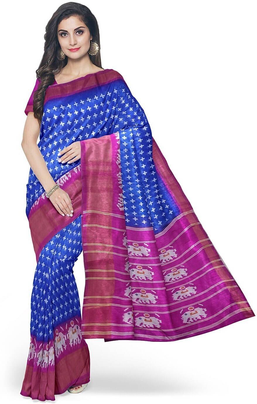     			Suali Art Silk Printed Saree With Unstitched Blouse Piece ( Blue )
