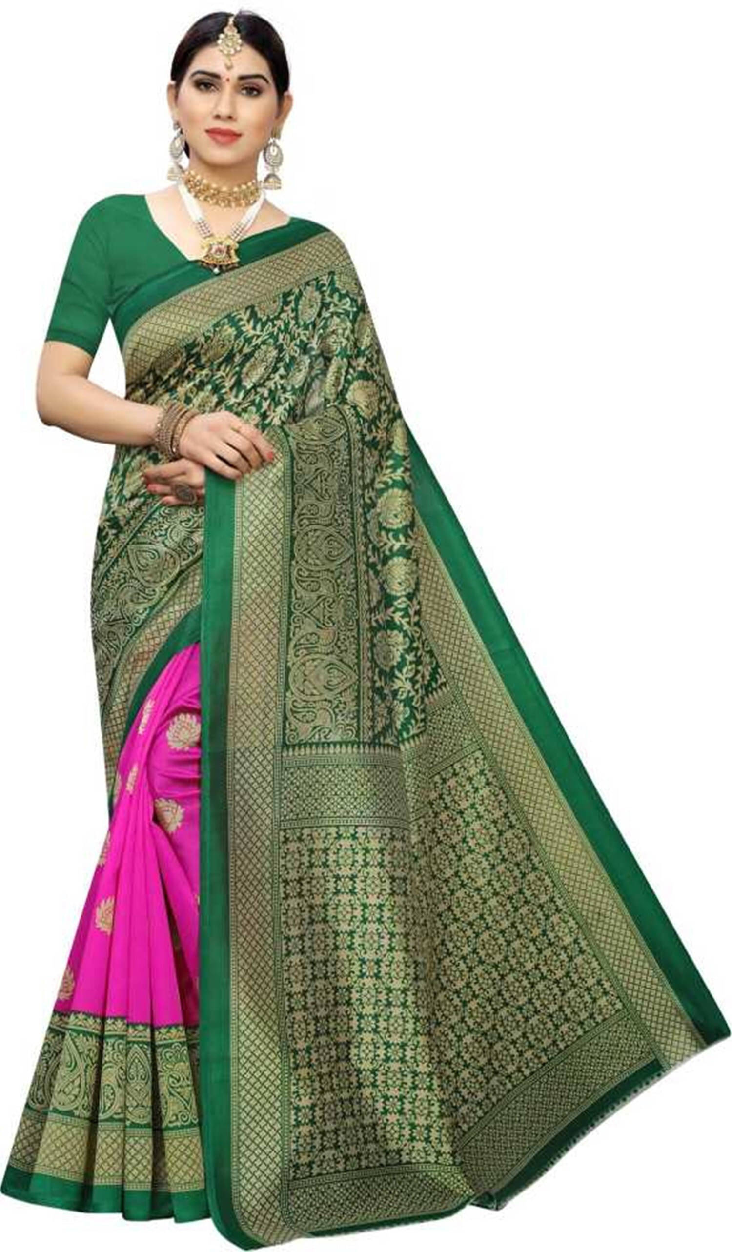     			Suali Art Silk Printed Saree With Unstitched Blouse Piece ( Pink )